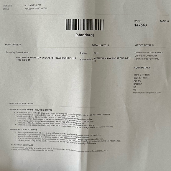 NWT All Saints Pro Suede High Tops Black/White US 8 - Picture 7 of 12